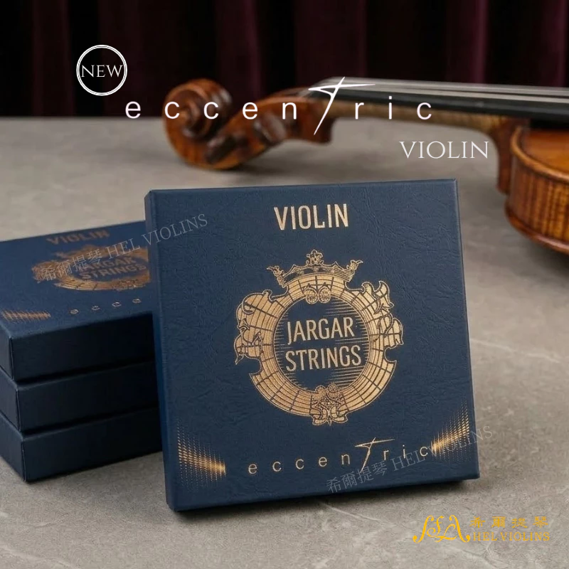 希爾提琴 HEL Violins ｜台灣專業提琴選琴・琴弦配件・維修調整 -'Jargar Strings' on a grey surface; violin bow visible in background, branding 'eccentric' across the top.
