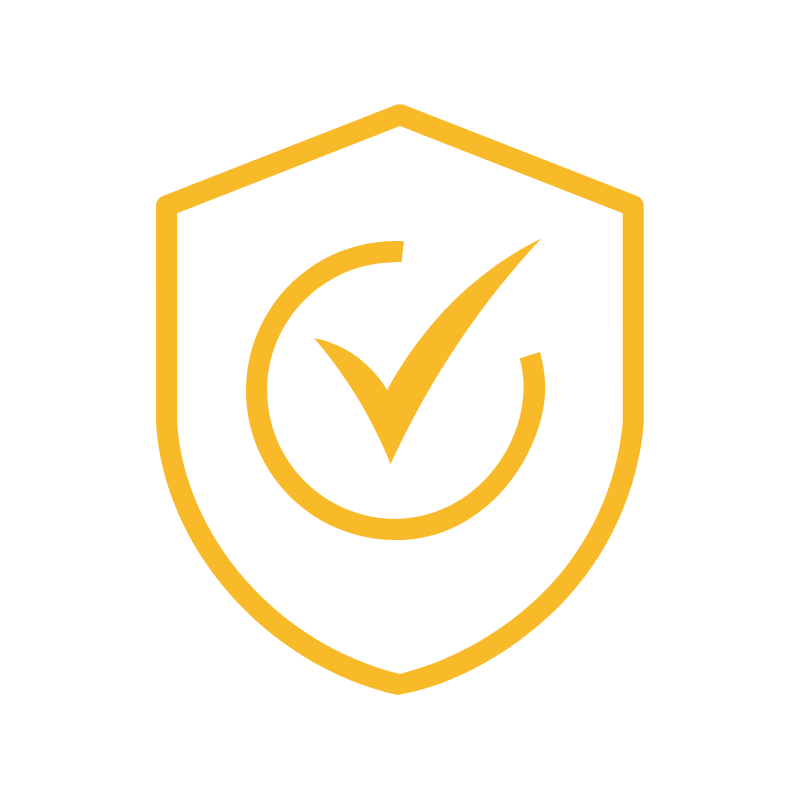 Gold shield outline with a checkmark, signaling verified security or trustworthiness